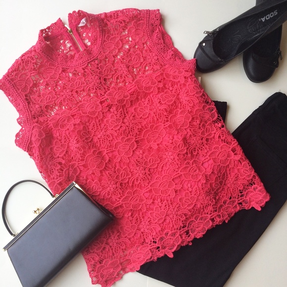 Nanette Lepore Tops - Nanette Lepore Sleeveless Lace Top Bright Pink NWT
